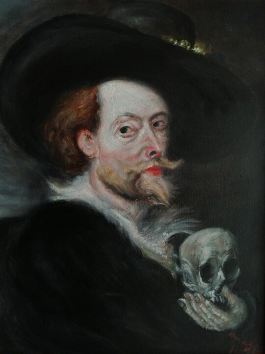 After Peter Paul Rubens, a Man with a Hat and a Skull 绘画, 20.1x15.6 in