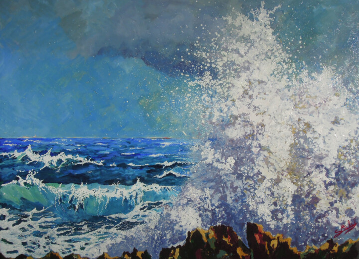 Painting titled "vent d' EST sur la…" by Gérard Michel, Original Artwork, Acrylic Mounted on Wood Stretcher frame