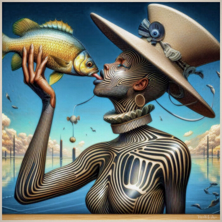 Frau trinkt aus einem Fisch! 数字艺术