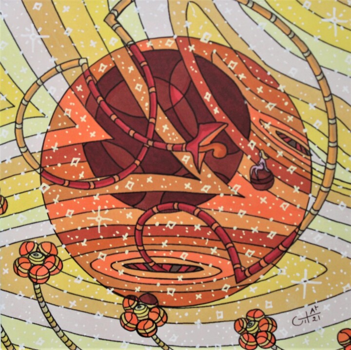 Dessin intitulée "Galaxie des Dieux s…" par Vincent Gibert, Œuvre d'art originale, Marqueur