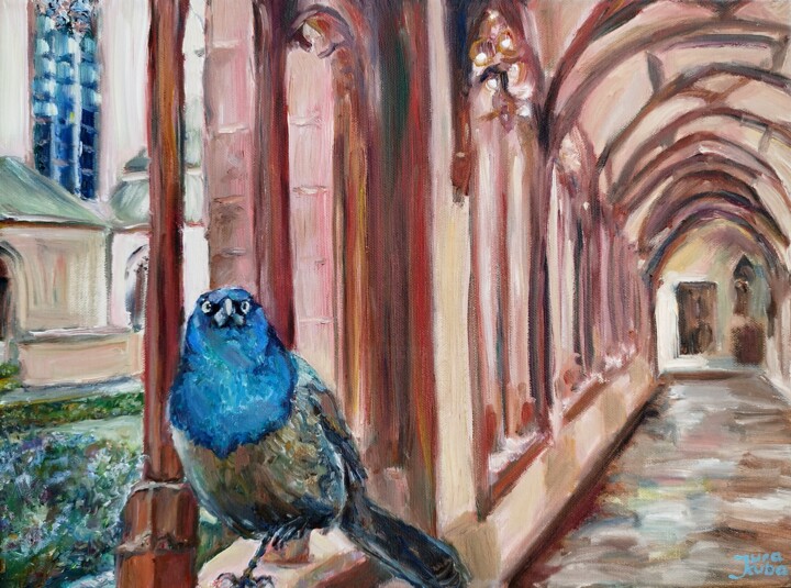 Courtyard of St. Stephan's Church in Mainz, Bird Art Pittura, 11,8x15,8 in