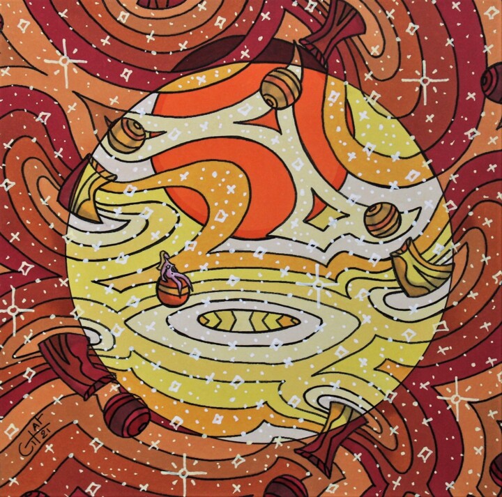 Dessin intitulée "Galaxie des Dieux s…" par Vincent Gibert, Œuvre d'art originale, Marqueur