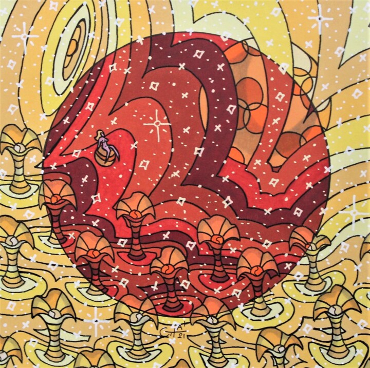 Dessin intitulée "Galaxie des Dieux s…" par Vincent Gibert, Œuvre d'art originale, Marqueur