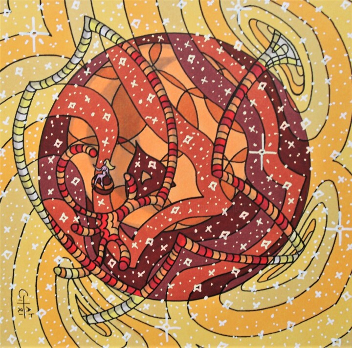 Dessin intitulée "Galaxie des Dieux s…" par Vincent Gibert, Œuvre d'art originale, Marqueur