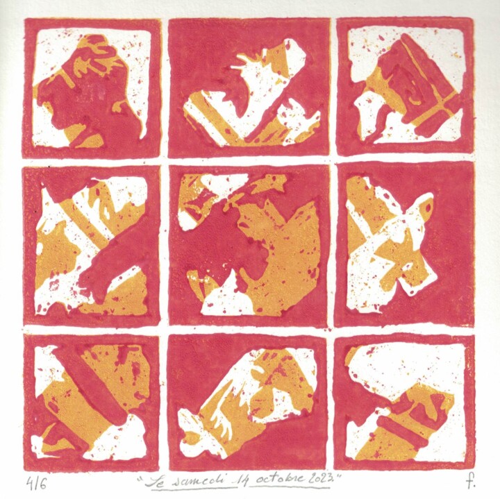 "Le samedi 14 octobre 2023" 4/6 Incisioni, stampe, 5,9x5,9 in