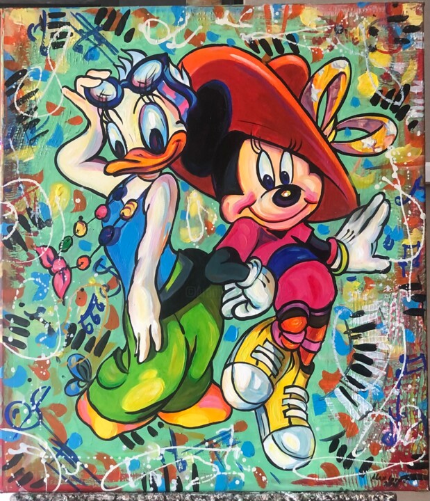Donald Duck & Mickey Mouse 绘画, 31.5x23.6 in