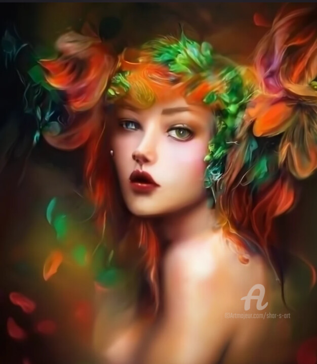 Feathered Beauty Autumn Leaves Fall Portrait of a Woman Dijital Sanat