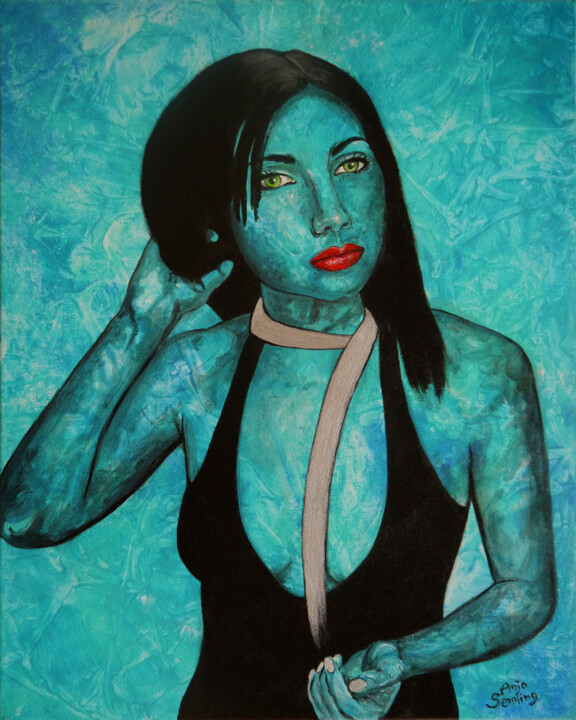 Malerei mit dem Titel "Black & Blue" von Anja Semling, Original-Kunstwerk, Acryl Auf Keilrahmen aus Holz montiert