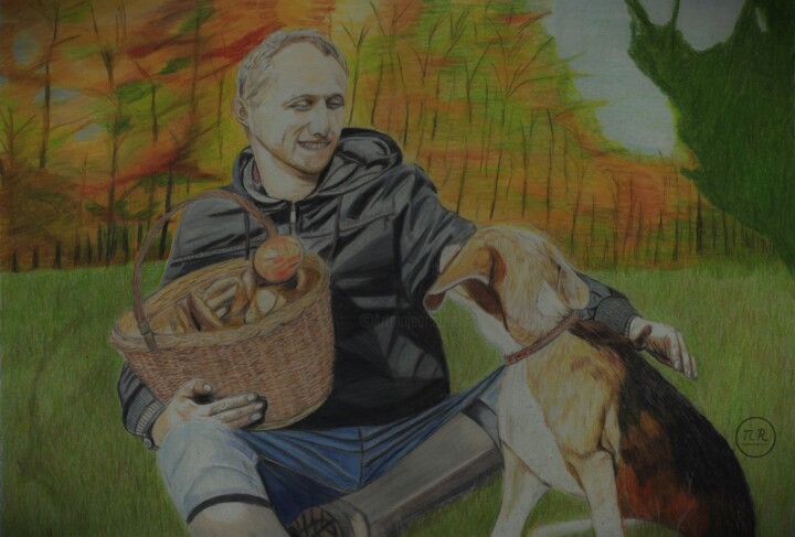 Cueillette de champignons. 图画, 11x15.8 in