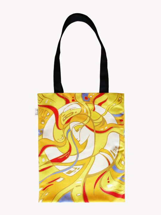 AWAKENING OF A NEW PLANET, YELLOW SHOPPING BAG 纺织艺术, 17.7x13.8 in