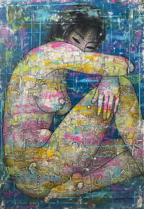 Le regard au fond bleu 绘画, 45.7x31.9 in
