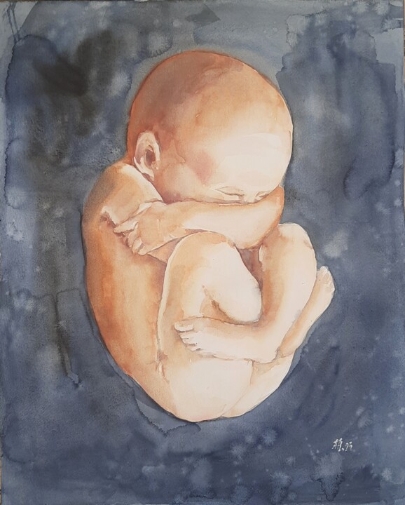 Ζωγραφική με τίτλο "The Birth" από Anna Hnatiuk, Αυθεντικά έργα τέχνης, Ακουαρέλα