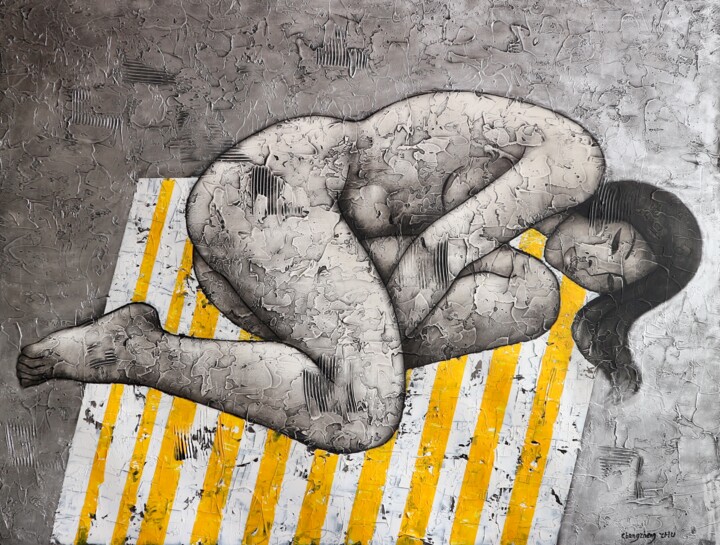 Sur drap rayé 绘画, 35x45.7 in