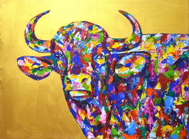 Bull on gold 2. 绘画, 23.6x31.5 in