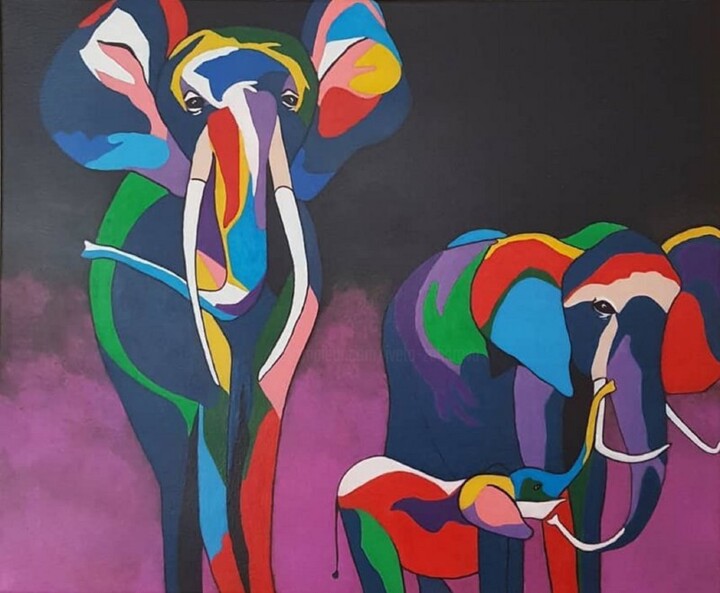 Abstract Colourfull Elephant Family Modern 绘画