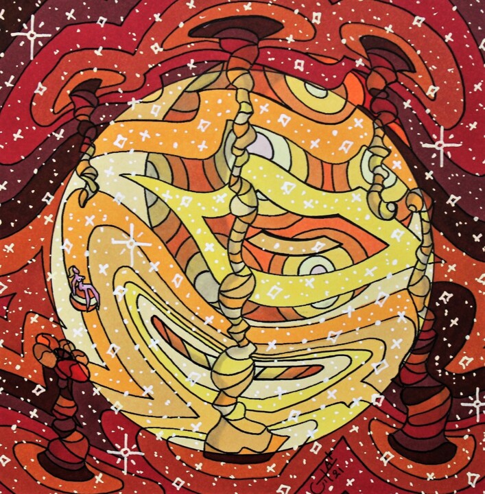 Dessin intitulée "Galaxie des Dieux s…" par Vincent Gibert, Œuvre d'art originale, Marqueur