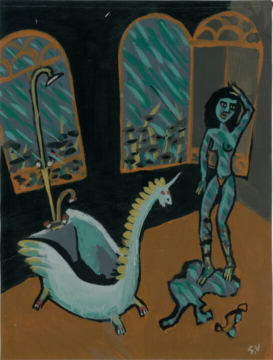 Madame pluie 绘画, 15.8x11.8 in