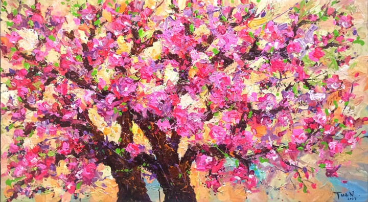 Peach blossom in Spring 4 绘画, 39.4x70.9 in