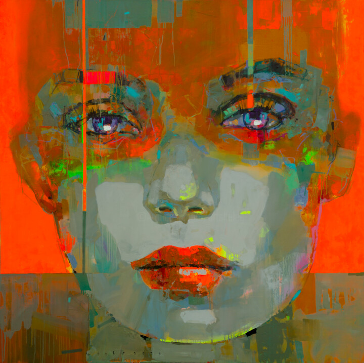 Painting titled "FACE TO FACE" by Viktor Sheleg, Original Artwork, Oil Mounted on Wood Stretcher frame