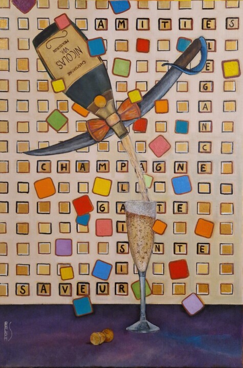 Peinture intitulée "Champagne" par Ralph.S, Œuvre d'art originale, Huile