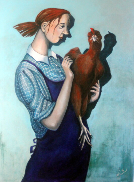绘画 标题为“Curiosité de poulet” 由Marie-Noëlle Lapouge, 原创艺术品, 丙烯 安装在木质担架架上