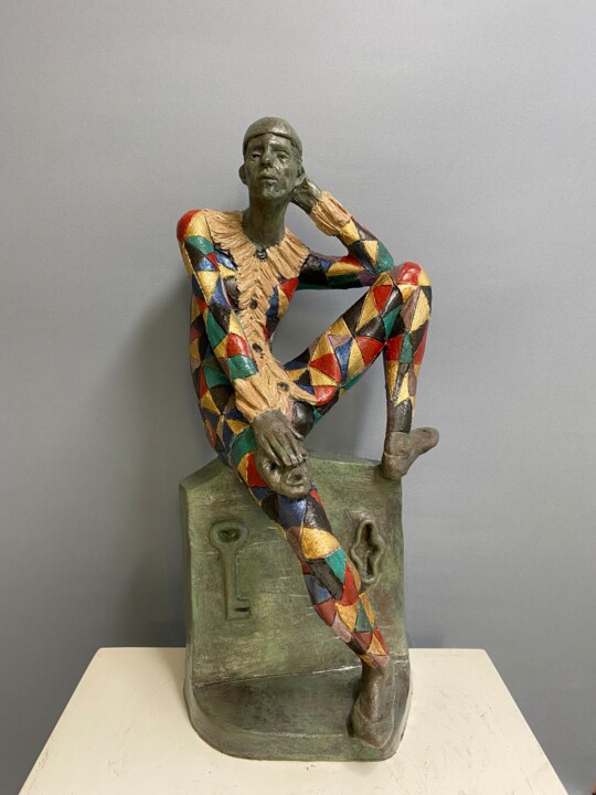 Arlecchino e la chiave dei desideri. 雕塑, 15x8.3 in