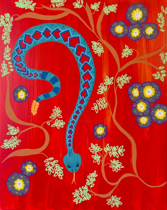 Una Cascabel y Sus Peyotes 绘画, 20x16 in