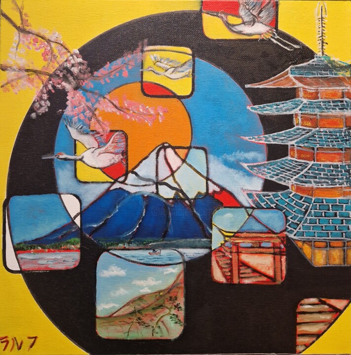 Peinture intitulée "Paysage japonais" par Ralph.S, Œuvre d'art originale, Huile