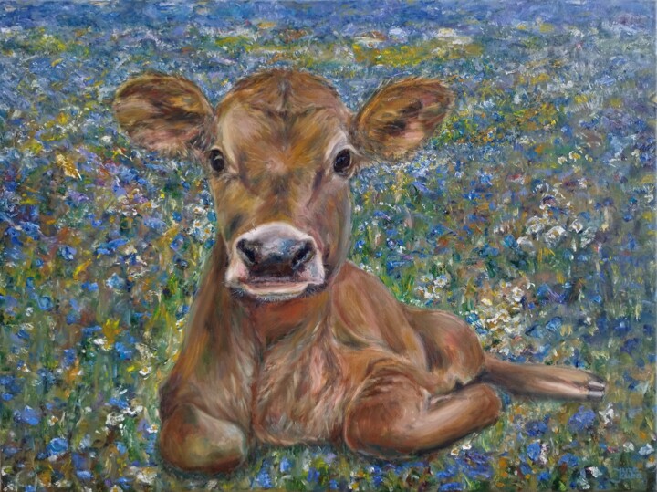 Cornelia, the Cow In Blue Meadow 绘画, 23.6x31.5 in