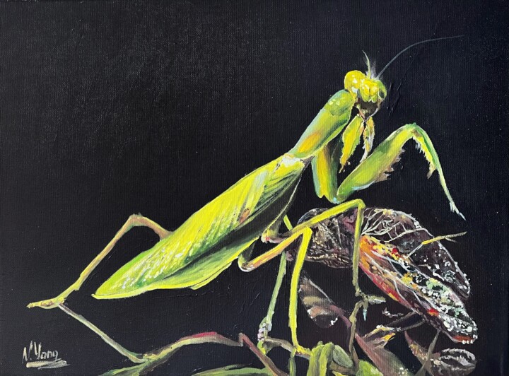 Green Mantis painting Animal painting 绘画, 11.8x15.8 in