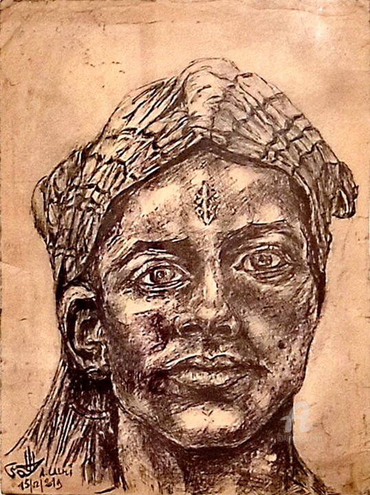 Portrait de femme tatouée du Sud d’Algérie 图画, 12.6x9.8 in