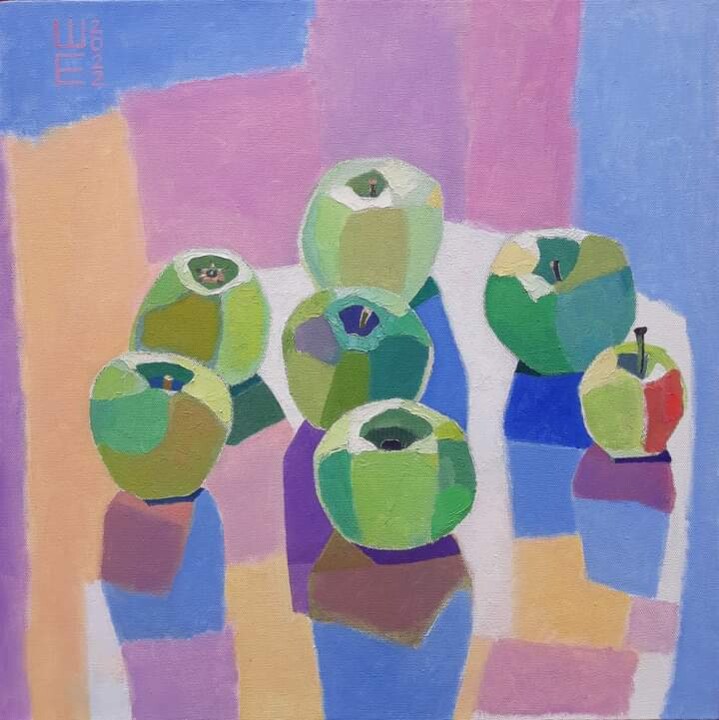 Яблоки на столе 绘画, 19.7x19.7 in