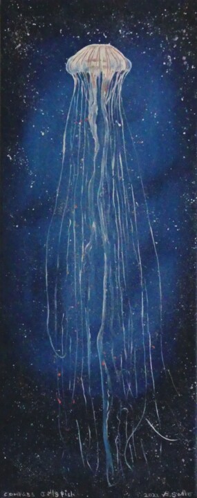 ' Chandelier of the Abyss' Compass Jellyfish 绘画, 20x8 in
