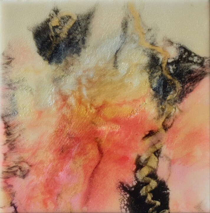 Pink Resin Fluid Art Fluid Flowers Original Art Abstra 绘画, 7.9x7.9 in