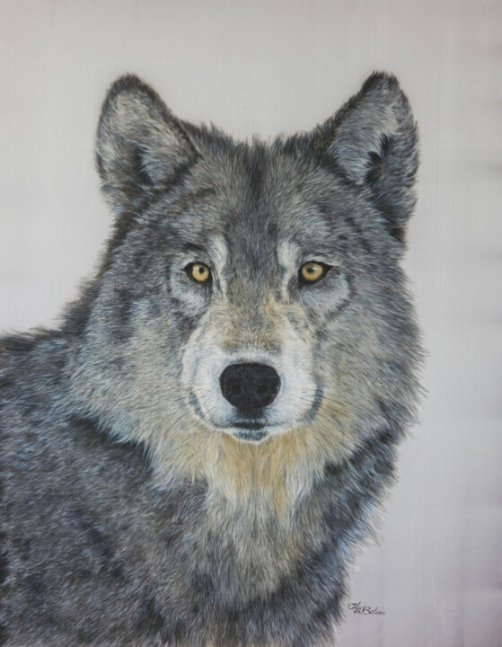 Wolf- silk painted hyperrealistic portrait 绘画, 26.4x20.5 in