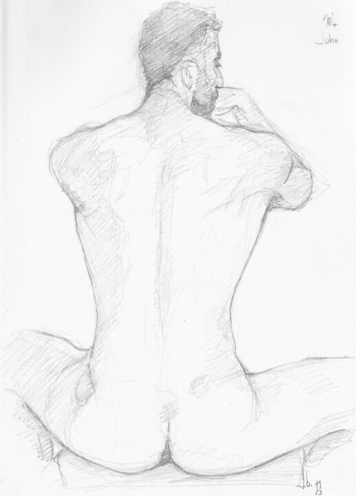 John P. back seated nude 图画, 11.7x8.3 in