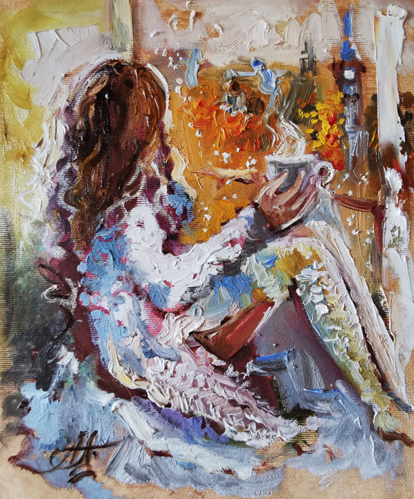 Feminine Contemplation. Original Miniature Oil Painting. 绘画, 11x9.1 in