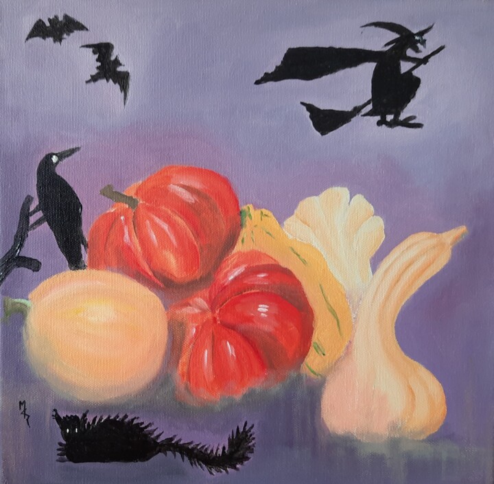 Peinture intitulée "Halloween et cucurb…" par Maryse Curinier-Rochette, Œuvre d'art originale, Acrylique Monté sur Châssis e…
