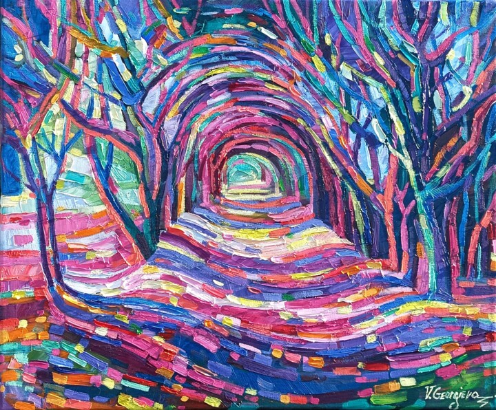 제목이 "Pink way"인 미술작품 Vanya Georgieva로, 원작, 기름 나무 들것 프레임에 장착됨