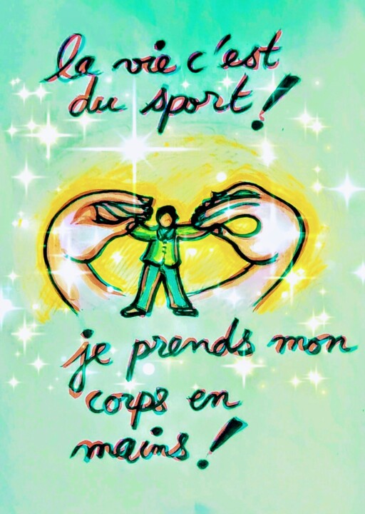 Dessin intitulée "Life is sport ! (2)" par Corinne Courlet, Œuvre d'art originale, Encre