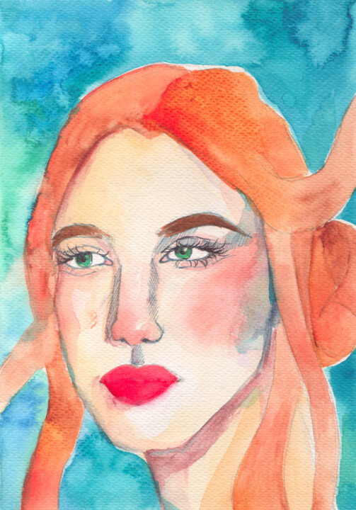 Portrait of a green-eyed girl 绘画, 51.2x35.8 in