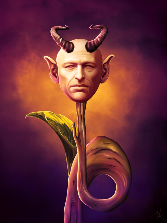 Arts numériques intitulée "The Horned Guardian" par Jaxon Langley, Œuvre d'art originale, Peinture numérique
