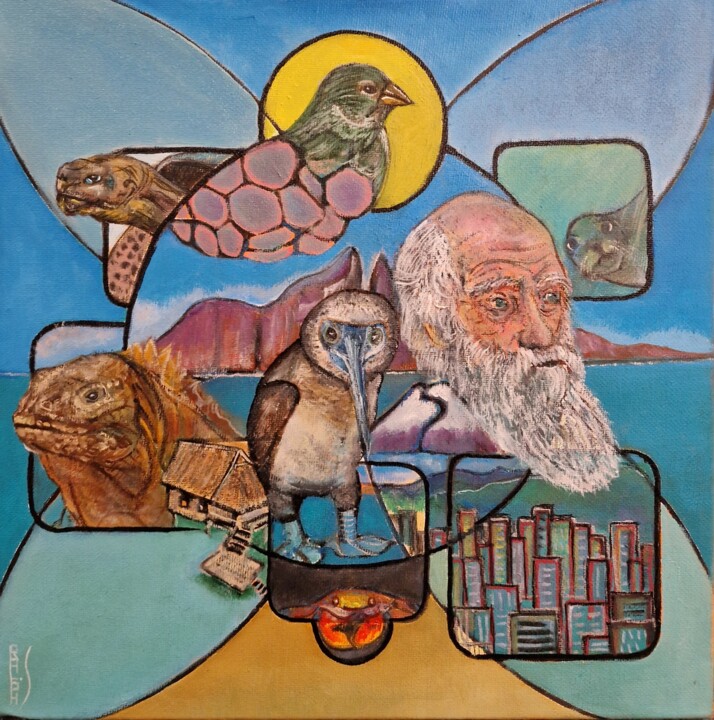 Peinture intitulée "Galapagos ou La sél…" par Ralph.S, Œuvre d'art originale, Huile