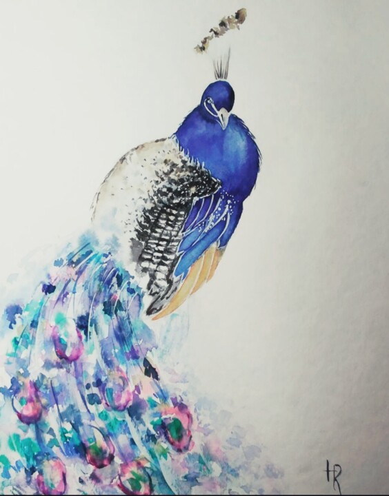Павлин 绘画, 12.6x9.5 in
