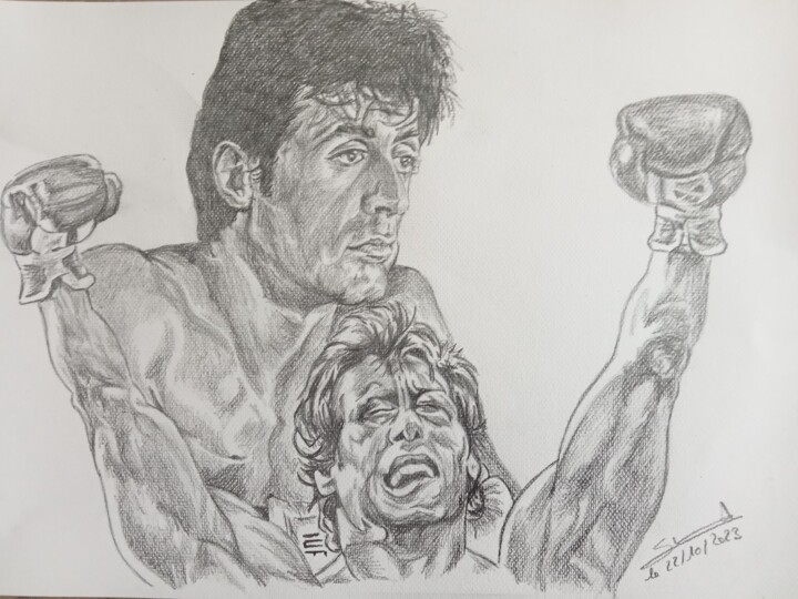 Illustration du film Rocky réalisé aux crayons 图画, 11.7x16.5 in