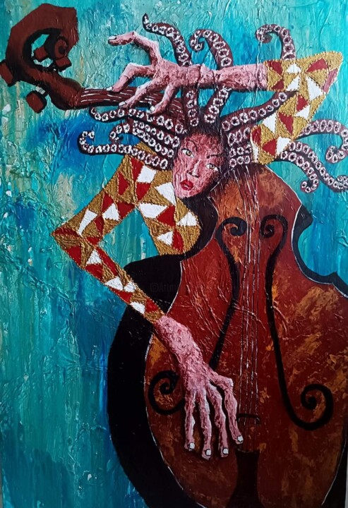 Contrebassiste aux cheveux tentacules 绘画, 35.4x23.6 in
