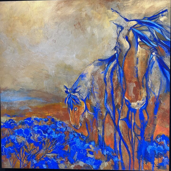 Jardin de Rouille #28 - Fleurs Bleues 绘画, 23.6x23.6 in