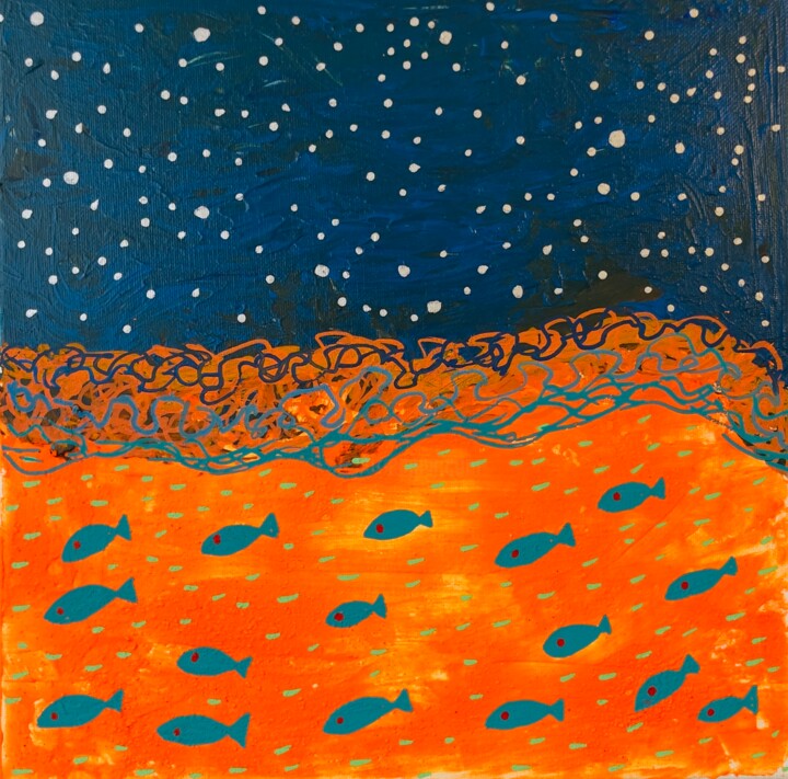 绘画 标题为“Desert Lake” 由Jorge Gonzalez, 原创艺术品, 丙烯 安装在木质担架架上