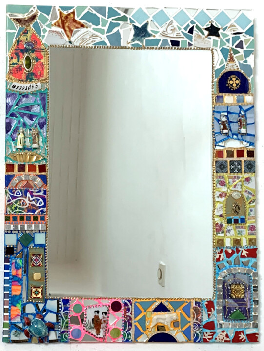 miroir mosaïque "Dream" en verre peint céramique Design, 23.6x17.7 in