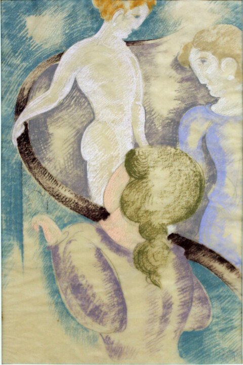 Painting titled "Trois personnages à…" by Oskar Schlemmer, Original Artwork, Oil